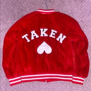 Red Furry Bomber Sweater